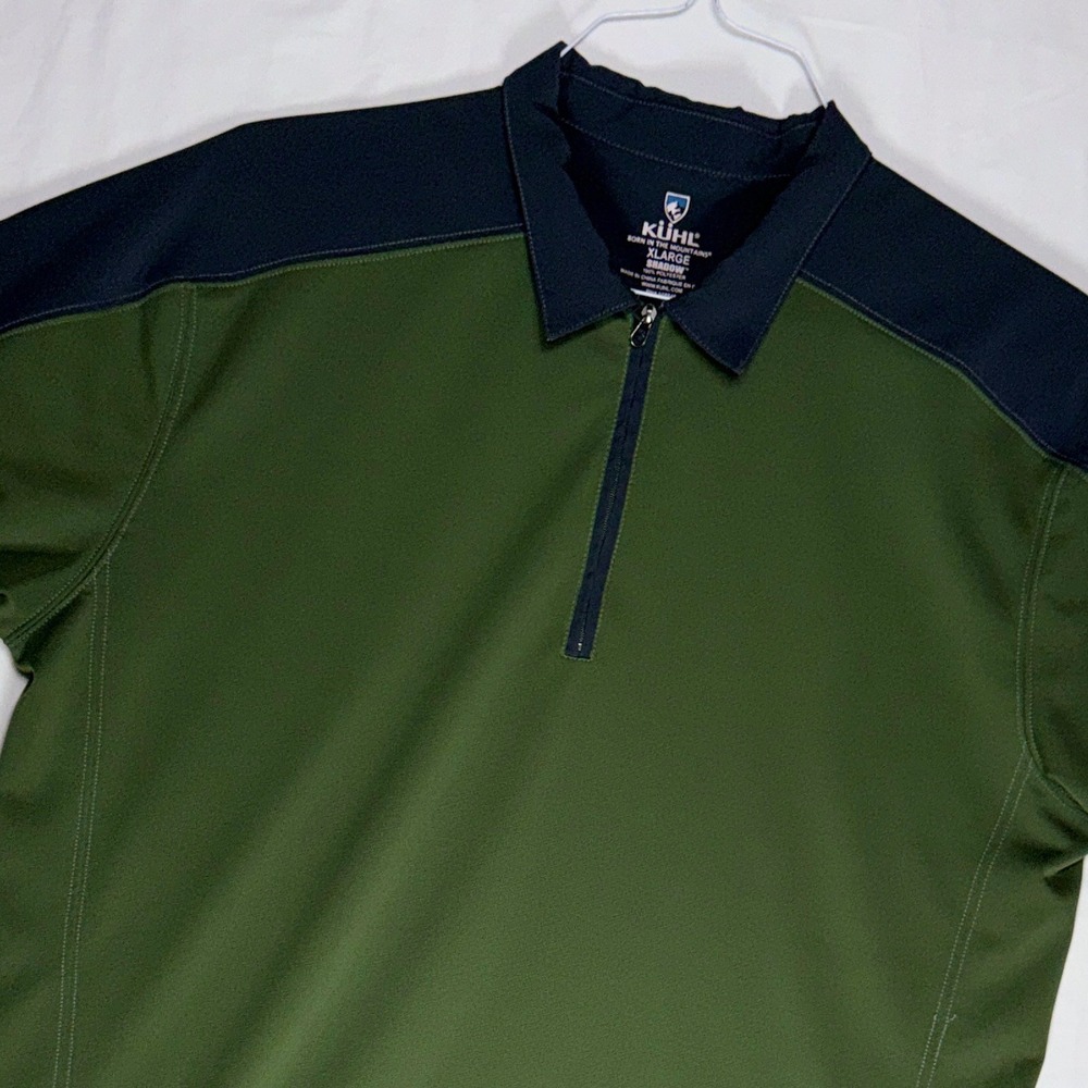 Kuhl Shadow Mens XL Green Charcoal Quarter Zip Short Sleeve Performance Shirt